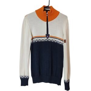 Dale of Norway Lahti Merino Wool Fair Isle 1/4 Zip Sweater Large Ski *Repaired
